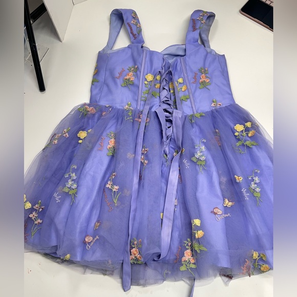 Lavender Blue Floral Embroidery Tulle Formal Dress Mini Length Homecoming 18 - Picture 4 of 13